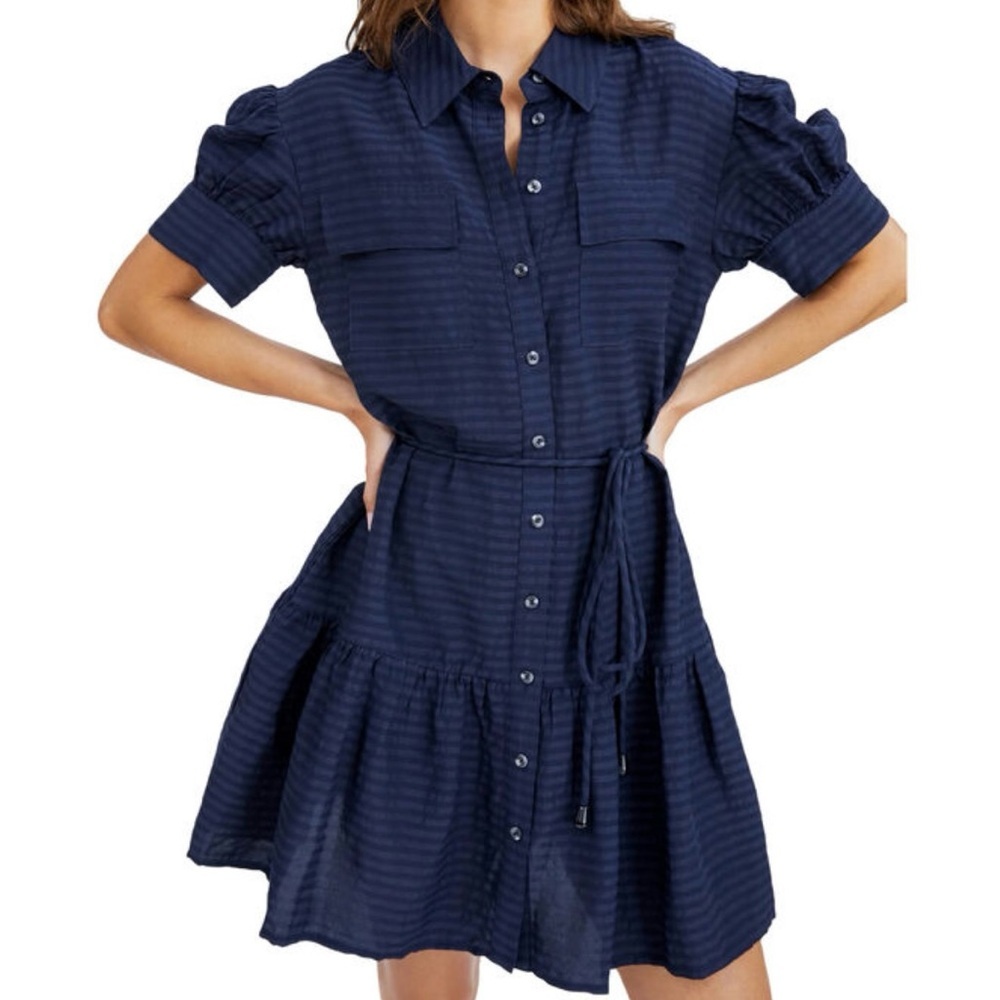 Tanya Taylor short Carrington dress XL navy blue linen blend MSRP $465